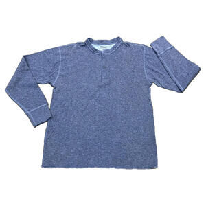 LL Bean River Drivers Henley Mens L Blue Wool Blend Long Sleeve Canada Made EUC